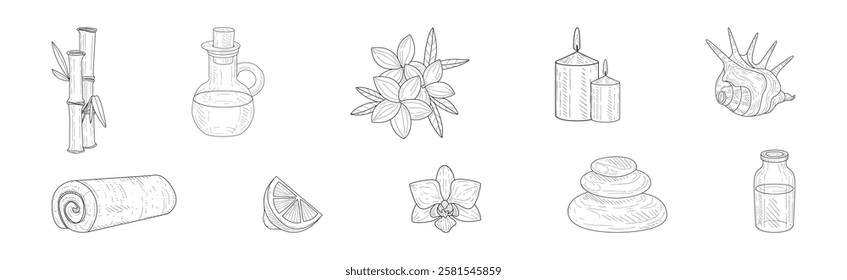 Hand Drawn Spa Attributes as Beauty Salon Element Design Vector Set