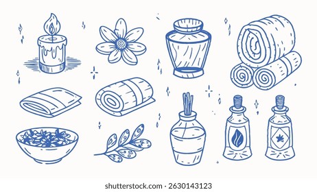 Hand Drawn Spa and Relaxation Items A Collection of Vector Illustrations for Wellness Designs