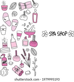 El spa está pintado a mano en tonos blanco y negro. Ilustración vectorial en el estilo de arte doodle sobre fondo blanco