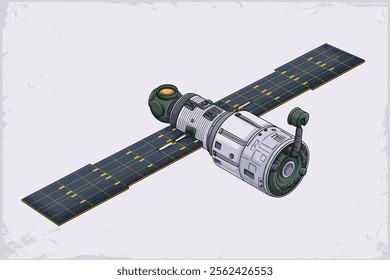 Hand drawn space artificial satellite for scientific research, broadcasting, GPS weather forecasting