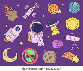 Ilustración de la colección de doodle de espacio dibujado a mano