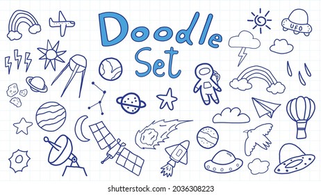 conjunto de ilustraciones cosmos de Hand-Drawing Space Doodle