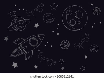 Hand drawn space doodle seamless background