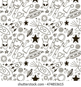 Hand drawn space doodle seamless pattern