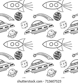Hand drawn space doodle seamless pattern