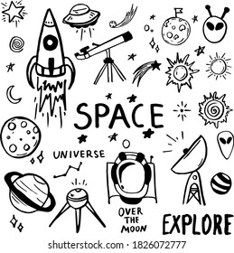 Hand drawn space doodle set