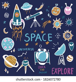 Hand drawn space doodle set