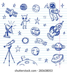 Hand drawn space doodle set