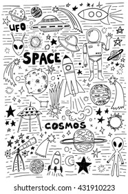 Hand drawn space doodle set
