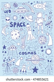 Hand drawn space doodle set