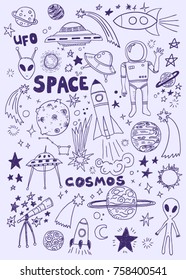 Hand drawn space doodle set
