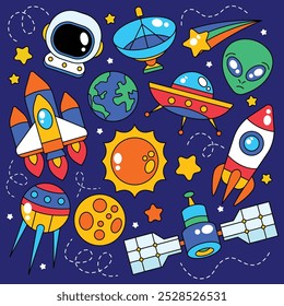 Hand drawn space element set vector illustration