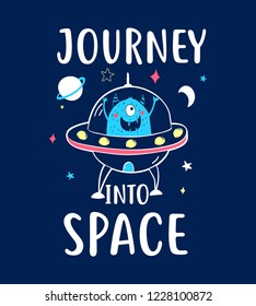 Hand drawn space elements. Space about doodle illustration. Vector illustration. Hand drawing slogan.	