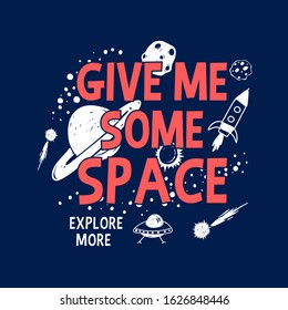 Hand drawn space elements. Space about doodle illustration. Vector illustration. Hand drawing slogans and icons vector.