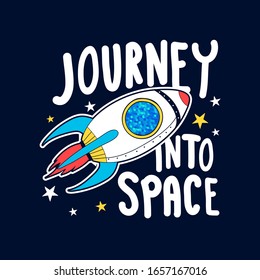 Hand drawn space elements. Space about doodle illustration. Vector illustration. Hand drawing slogan.