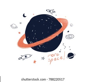 Hand drawn space elements. Space about doodle illustration. Vector illustration. Hand drawing slogans and icons vector.	