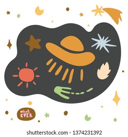 Hand drawn space elements. Space doodle illustration.