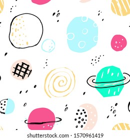 Hand drawn space elements. Graphic vector seamless pattern