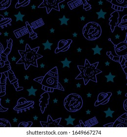 Hand drawn space elements seamless pattern. 