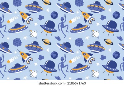 Hand drawn space elements seamless pattern.