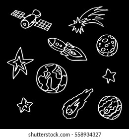 hand drawn space icons set