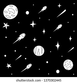 Hand drawn Space Pattern. Hand sketched space doodle background. 