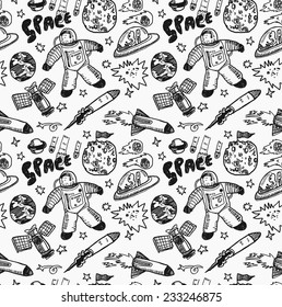 hand drawn space related object in seamless background