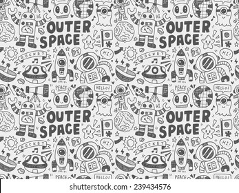 hand drawn space related object in seamless background