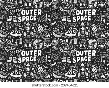 hand drawn space related object in seamless background