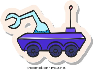 Hand Drawn Space Rover Icon In Sticker Style Vector Illustration