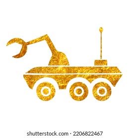 Hand Drawn Space Rover Icon In Gold Foil Texture Vector Illustration