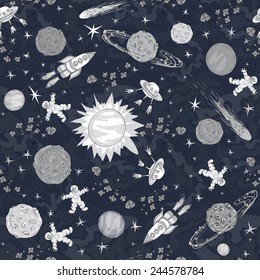 hand drawn space seamless pattern. kids background