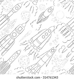 hand drawn space seamless pattern. kids vector background