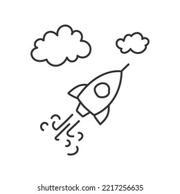 Hand drawn space ship vector sign. Rocket ship hand drawn icon. Shuttle sign. EPS 10 vector flat sign. Hand drawn linear icon