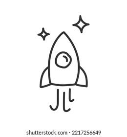 Hand drawn space ship vector sign. Rocket ship hand drawn icon. Shuttle sign. EPS 10 vector flat sign. Hand drawn linear icon