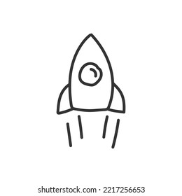 Hand drawn space ship vector sign. Rocket ship hand drawn icon. Shuttle sign. EPS 10 vector flat sign. Hand drawn linear icon
