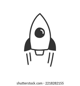 Hand drawn space ship vector sign. Rocket ship hand drawn icon. Shuttle sign. EPS 10 vector flat sign. Hand drawn icon