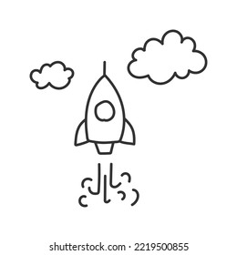 Hand drawn space ship vector sign. Rocket ship hand drawn icon. Shuttle sign. EPS 10 vector flat sign. Hand drawn linear icon