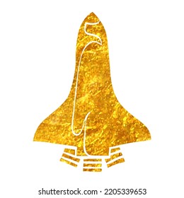 Hand drawn Space shuttle icon in gold foil texture vector illustration