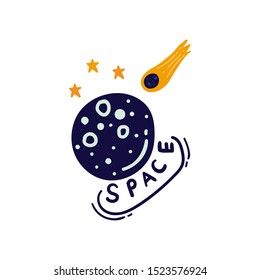 hand drawn space vector, moon, comet,stars. Creative space texture for fabric, wrapping, textile, wallpaper, apparel. 