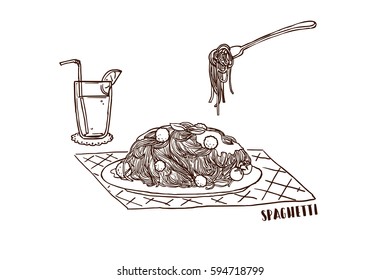 Hand drawn spaghetti illustration. vector EPS10