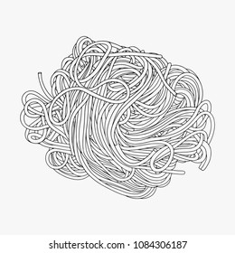 Hand drawn spaghetti line art on the white background