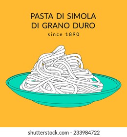 Hand drawn spaghetti on the plate. Vector food illustration for kitchen and cafe