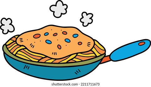 Hand Drawn spaghetti in pan illustration isolated on background