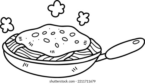 Hand Drawn spaghetti in pan illustration isolated on background