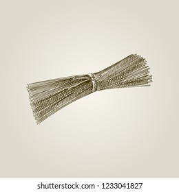 Hand Drawn Spaghetti Sketch Symbol isolated on old paper background. Vector of Spaghetti In Vintage Style. Italian food sketch elements
