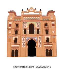 Hand drawn spanish national landmark. Plaza de Torres La Venta. Doodle cartoon colored vector illustration isolated on white.