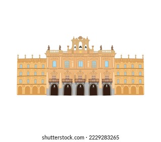 Hand drawn spanish national landmark. Plaza Mayor Salamanca. Doodle cartoon colored vector illustration isolated on white.