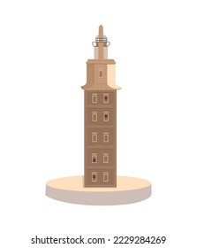 Hand drawn spanish national landmark. Torre de Hércules de A Coruña. Doodle cartoon colored vector illustration isolated on white.