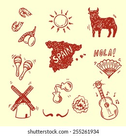 Hand drawn Spanish symbols collection